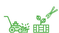 atlantis dx - Gartengeräte Illustration: Rasenmäher, Pflanzgefäß und Gartenschere