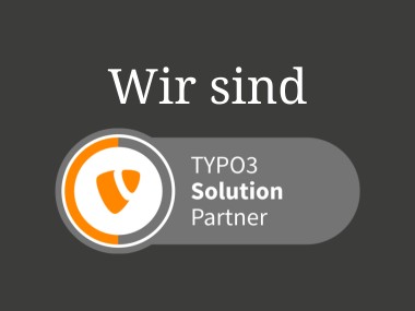 Grafik mit Schriftzug: Wir sind TYPO3 Solution Partner