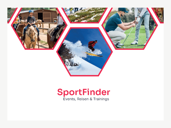 Titelblatt des SportFinder Booklets mit Bildern und Logo