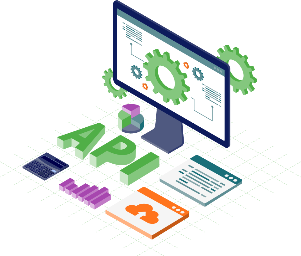 Grafik mit Bildschirm und API für die Schnittstellenentwicklung