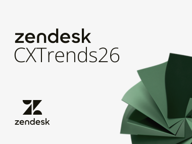 atlantis dx - Zendesk CX Trends 2026 Bild mit abstrakter Grafik und Zendesk Logo und Schriftzug Zendesk CXTrends26