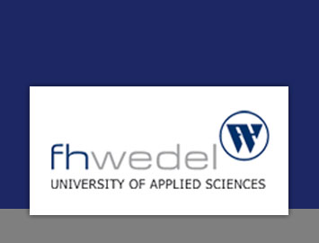 atlantis dx - Firmenkontaktmesse 2018 Grafik: Logo der FH Wedel auf blauem Hintergrund