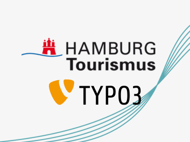 atlantis dx - Hamburg Tourismus Case Study Logos von Hamburg Tourismus und TYPO3 mit blauem Streifen im Hintergrund