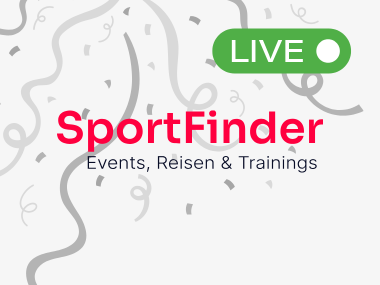 atlantis dx - Sportfinder Softlaunch Bild: SportFinder Logo auf hellem Hintergrund mit Konfetti und Live-Anzeige