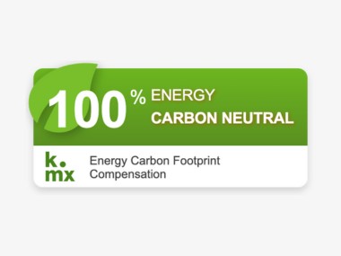 atlantis dx - klima.metrix Grafik: Logo mit '100% Energy Carbon Neutral' von klima.metrix