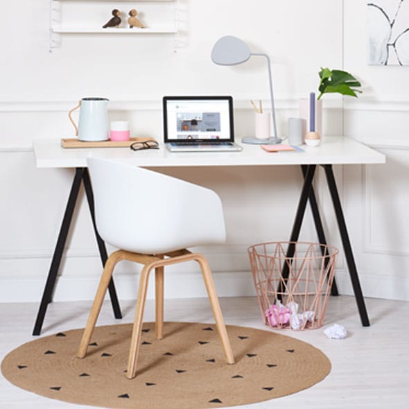 found4you - Home Design Shop Photo of a workplace with white desk, white chair and open laptop